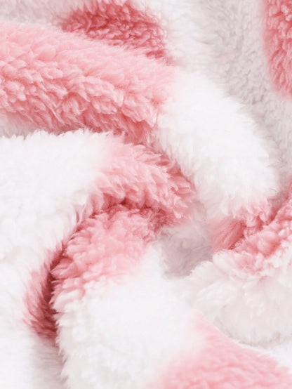 2pcs/Pack Reversible Baby GirlAll-Match Casual Thick Fleece Heart Decor Waisted Long Coat, Warm Outerwear For Autumn/Winter