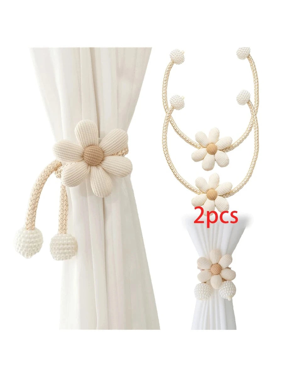 2pcs Pearl Beaded Curtain Tie Backs, Home Decor Window Curtain Holder, For Bedroom & Living Room