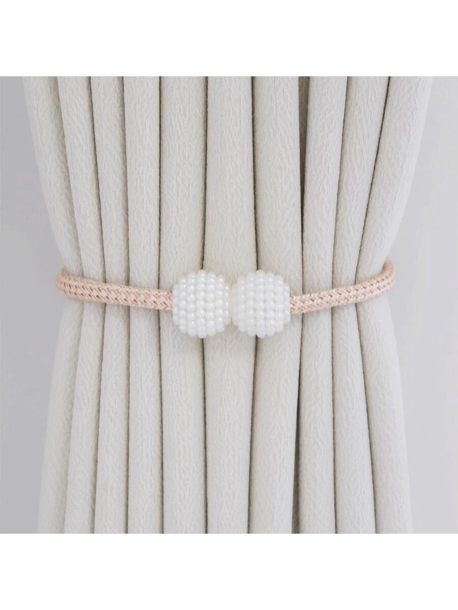 2pcs Pearl Beaded Curtain Tie Backs, Home Decor Window Curtain Holder, For Bedroom & Living Room