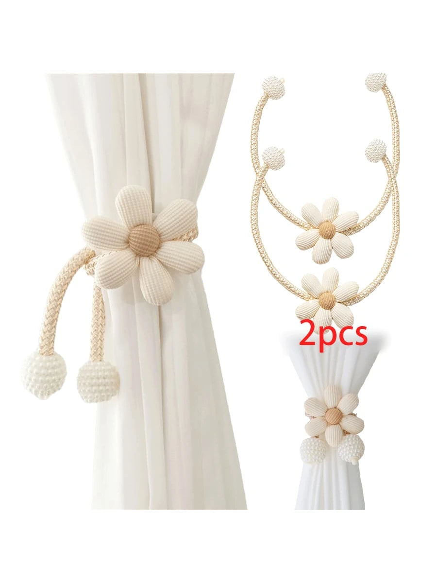 2pcs Pearl Beaded Curtain Tie Backs, Home Decor Window Curtain Holder, For Bedroom & Living Room
