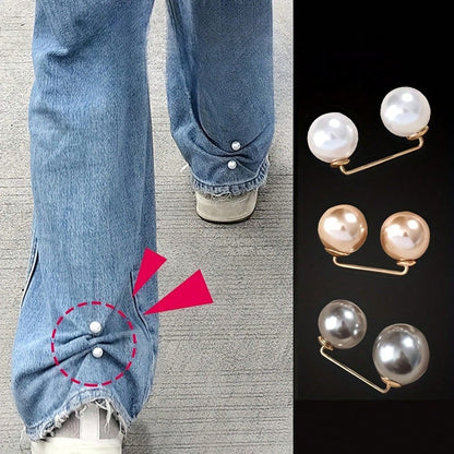 2pcs Pearl Jeans Ankle Clip, Chest Anti Light Needle, Anti Stepping Slipper Buckle, Pants Length Adjuster