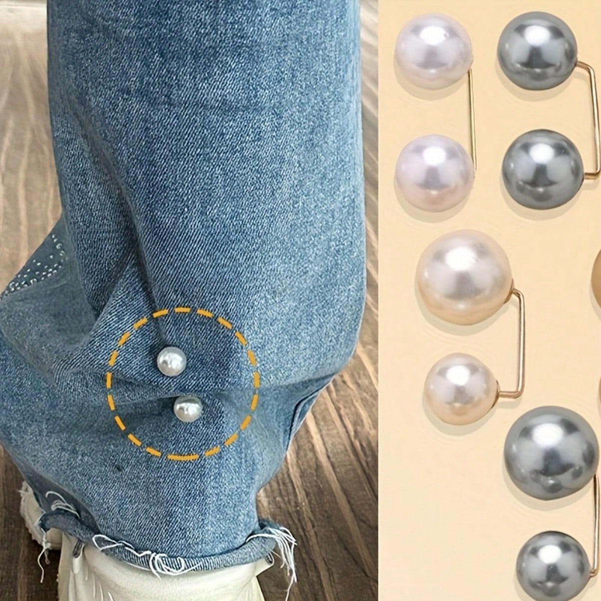 2pcs Pearl Jeans Ankle Clip, Chest Anti Light Needle, Anti Stepping Slipper Buckle, Pants Length Adjuster