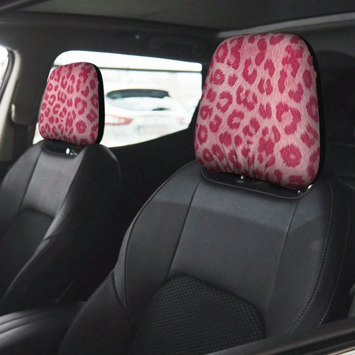 2pcs Pink Leopard Print Elastic Fabric Car Headrest Covers, Sweet & Cool Girl Style Car Accessories, Anti-Scratch Anti-Dust, Easy Installation, Fits Most Sedans And SUVs