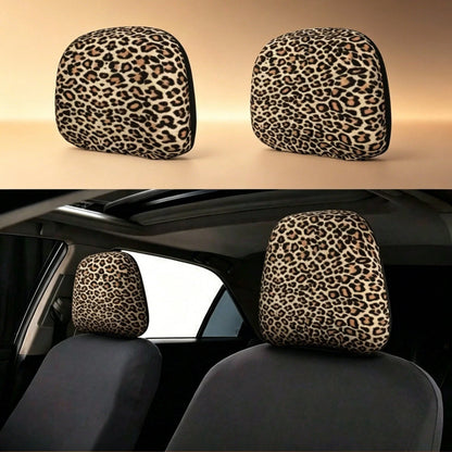 2pcs Pink Leopard Print Elastic Fabric Car Headrest Covers, Sweet & Cool Girl Style Car Accessories, Anti-Scratch Anti-Dust, Easy Installation, Fits Most Sedans And SUVs
