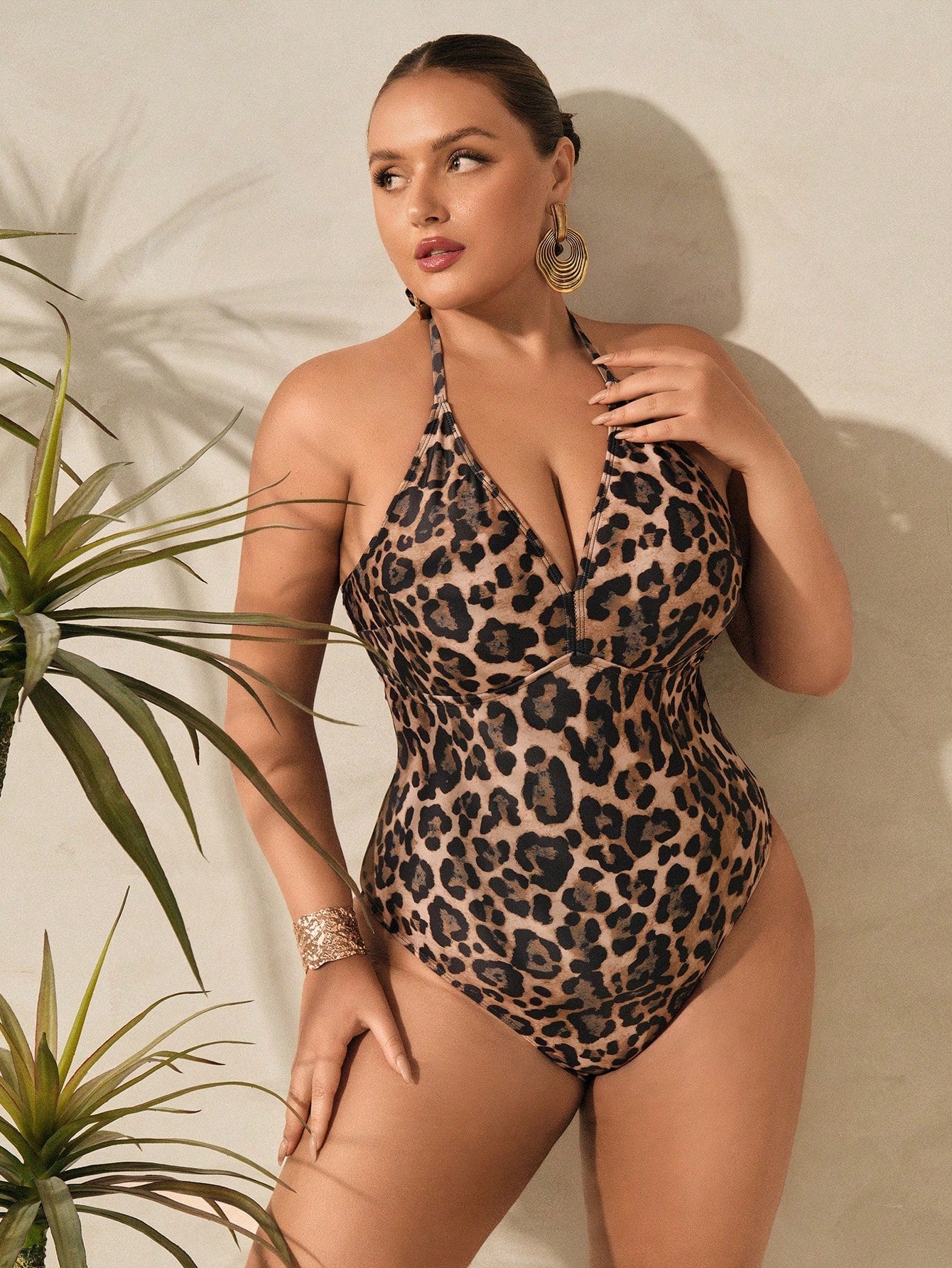 2pcs Plus Size Women Leopard Print V-Neck One Piece Swimsuit With Skirt Cover Up,Tie Dye,Summer,Beach,Vacation,Holiday Casual Resort Beachwear Fashion