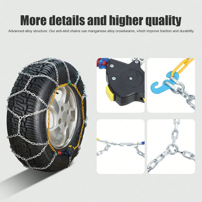 2Pcs Portable Snow Tire Chains, Auto Fixing 1 Min Quick Fit Easy Installation Tire Chains, Universal Emergency Tire Traction Chains For Passenger Car, Pickup Trucks, SUV
