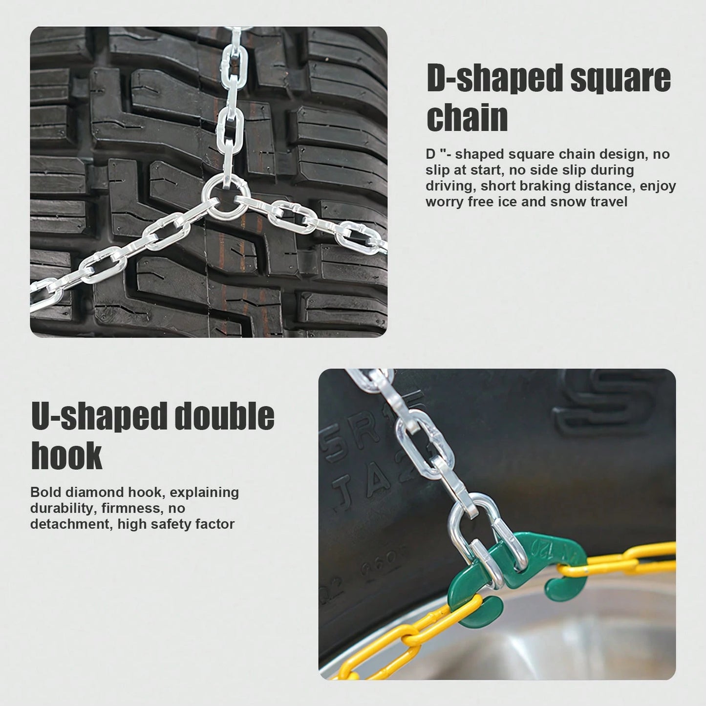 2Pcs Portable Snow Tire Chains, Auto Fixing 1 Min Quick Fit Easy Installation Tire Chains, Universal Emergency Tire Traction Chains For Passenger Car, Pickup Trucks, SUV