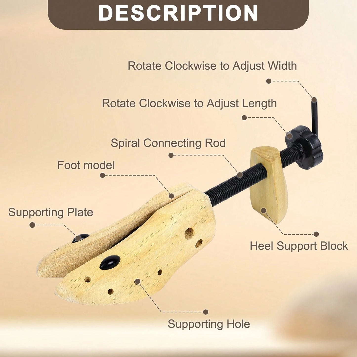 2pcs Professional 2-Way Premium Shoe Stretcher Wooden Shoe Trees, Adjustable Length & Width Durable Shoe Shaper For Men And Women