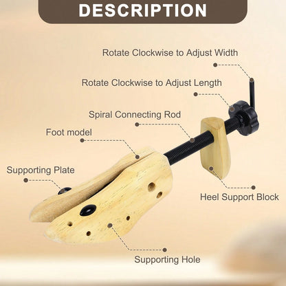 2pcs Professional 2-Way Premium Shoe Stretcher Wooden Shoe Trees, Adjustable Length & Width Durable Shoe Shaper For Men And Women