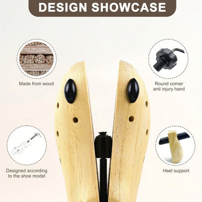 2pcs Professional 2-Way Premium Shoe Stretcher Wooden Shoe Trees, Adjustable Length & Width Durable Shoe Shaper For Men And Women