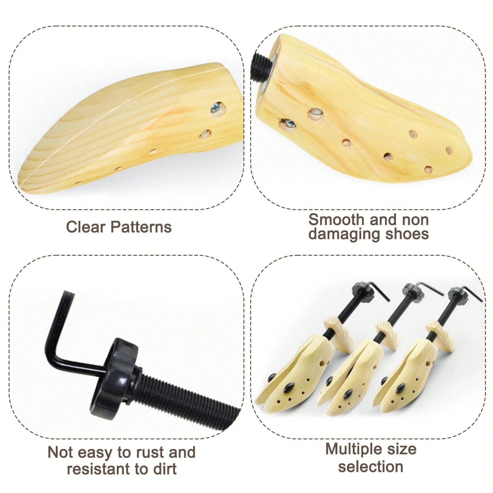 2pcs Professional 2-Way Premium Shoe Stretcher Wooden Shoe Trees, Adjustable Length & Width Durable Shoe Shaper For Men And Women