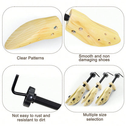 2pcs Professional 2-Way Premium Shoe Stretcher Wooden Shoe Trees, Adjustable Length & Width Durable Shoe Shaper For Men And Women