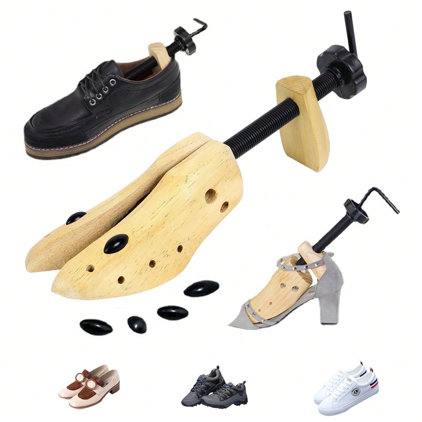 2pcs Professional 2-Way Premium Shoe Stretcher Wooden Shoe Trees, Adjustable Length & Width Durable Shoe Shaper For Men And Women