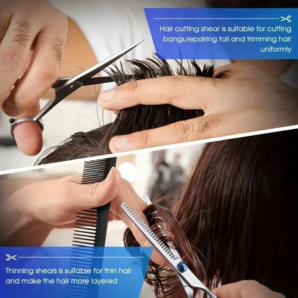 2PCS Professional Hair Cutting Scissors Set- Salon-Grade Stainless Steel Shears For Home & DIY Haircuts- Sharp Blades For Thinning, Trimming, Styling- Barber & Hairstylist Tools