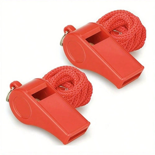 2pcs Red Plastic Sports Whistle Set, Includes Red Whistle With Lanyard, Loud & Clear Sound, Suitable For Lifeguards And Various Occasions