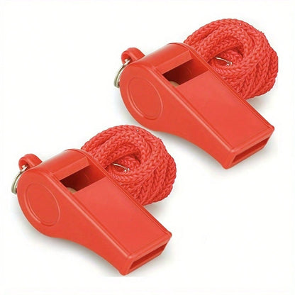 2pcs Red Plastic Sports Whistle Set, Includes Red Whistle With Lanyard, Loud & Clear Sound, Suitable For Lifeguards And Various Occasions