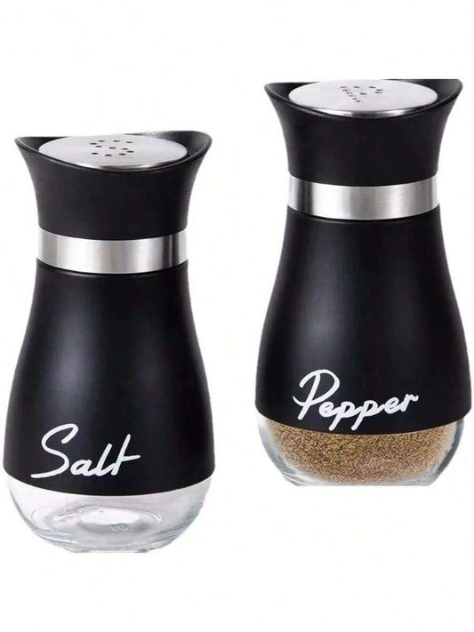 2Pcs Refillable Salt & Pepper Shakers Set- Stainless Steel & Glass Seasoning Dispensers With Labeled "Salt/Pepper"- Moisture-Proof, Elegant Kitchen Storage For Home, BBQ & Dining