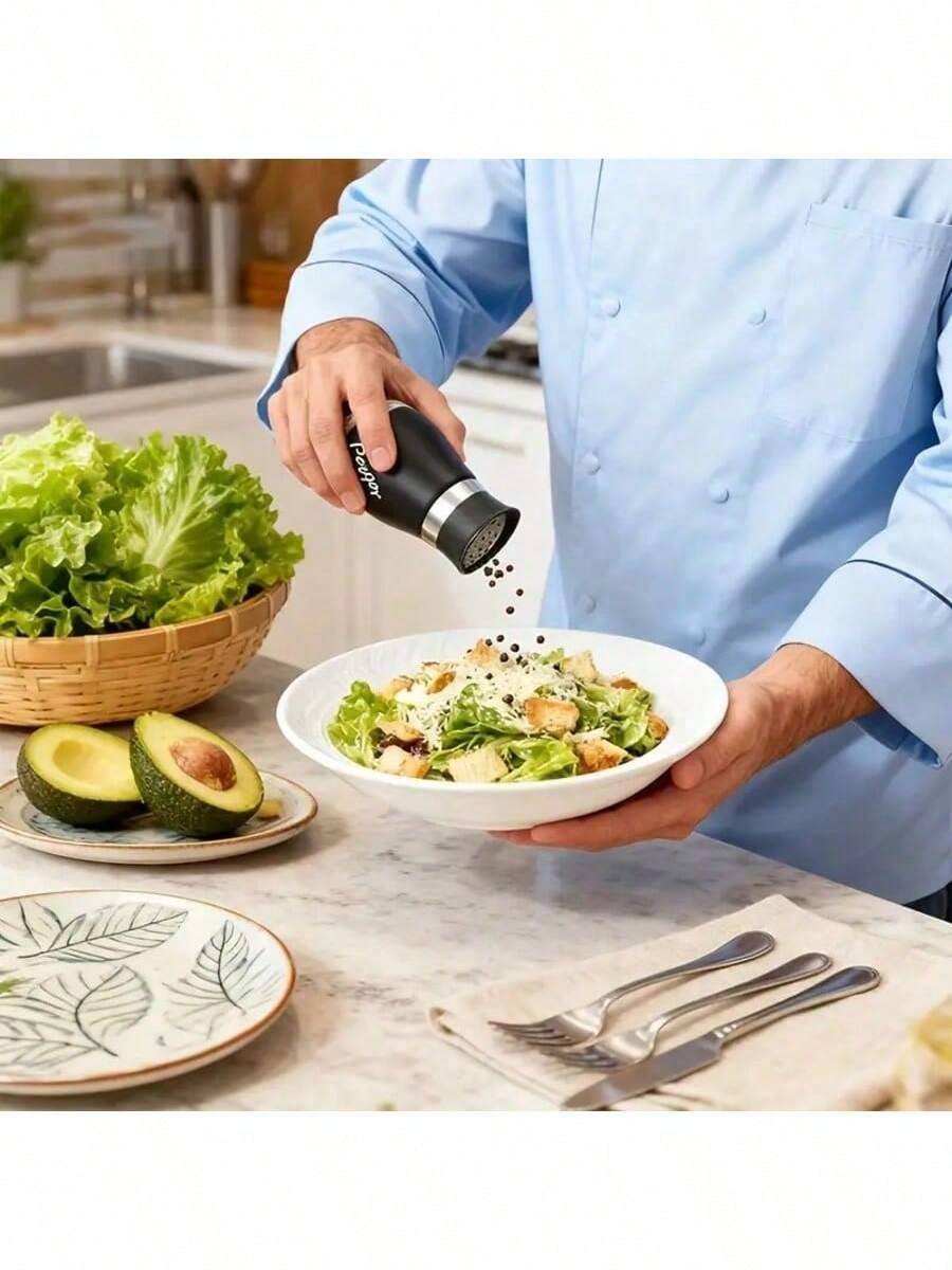 2Pcs Refillable Salt & Pepper Shakers Set- Stainless Steel & Glass Seasoning Dispensers With Labeled "Salt/Pepper"- Moisture-Proof, Elegant Kitchen Storage For Home, BBQ & Dining