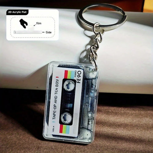 2pcs Retro Music Cassette Tape Keychains- Nostalgic Music Box Design, Colorful Tape Art Pattern, Acrylic Material, Suitable For Backpacks, Wallets And Accessories, Retro Aesthetic, Acrylic