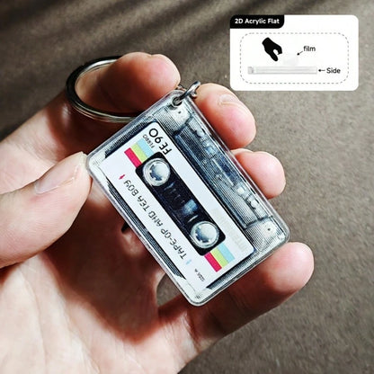 2pcs Retro Music Cassette Tape Keychains- Nostalgic Music Box Design, Colorful Tape Art Pattern, Acrylic Material, Suitable For Backpacks, Wallets And Accessories, Retro Aesthetic, Acrylic