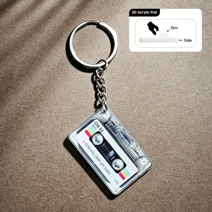 2pcs Retro Music Cassette Tape Keychains- Nostalgic Music Box Design, Colorful Tape Art Pattern, Acrylic Material, Suitable For Backpacks, Wallets And Accessories, Retro Aesthetic, Acrylic