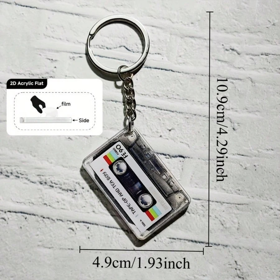 2pcs Retro Music Cassette Tape Keychains- Nostalgic Music Box Design, Colorful Tape Art Pattern, Acrylic Material, Suitable For Backpacks, Wallets And Accessories, Retro Aesthetic, Acrylic
