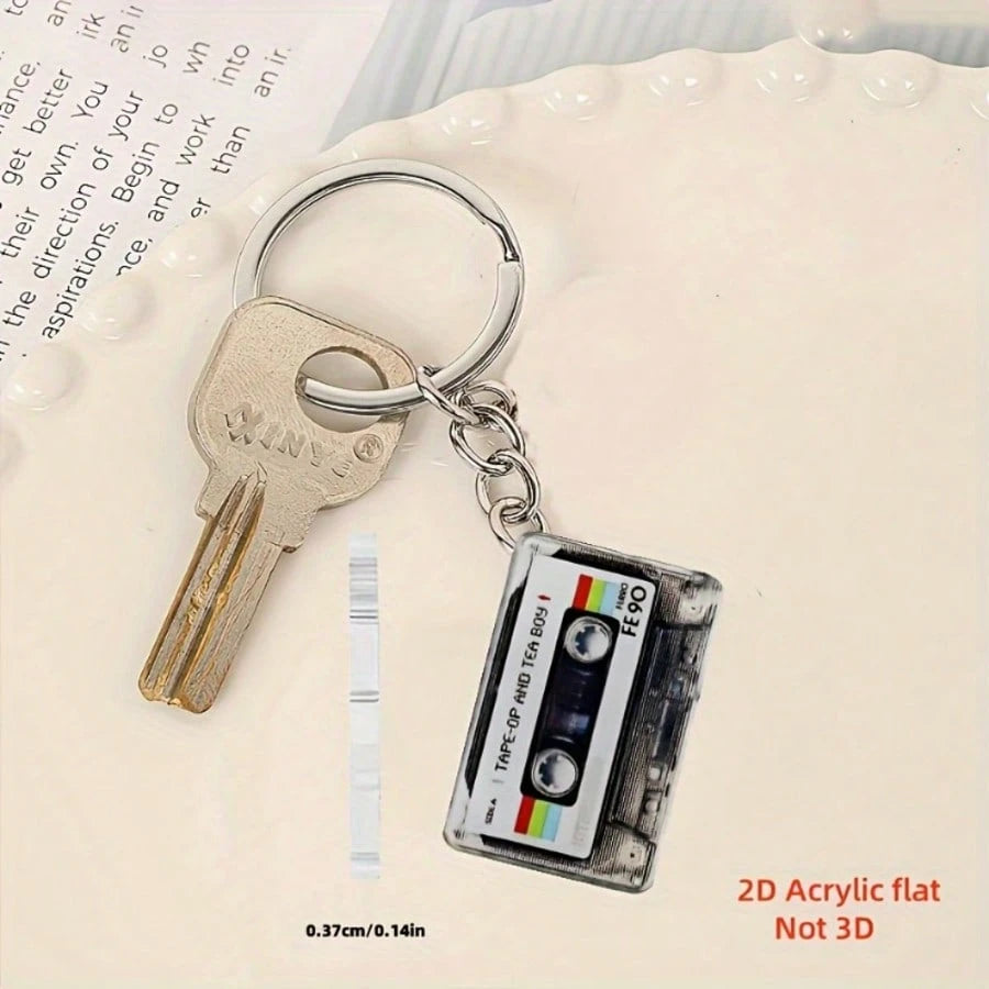 2pcs Retro Music Cassette Tape Keychains- Nostalgic Music Box Design, Colorful Tape Art Pattern, Acrylic Material, Suitable For Backpacks, Wallets And Accessories, Retro Aesthetic, Acrylic