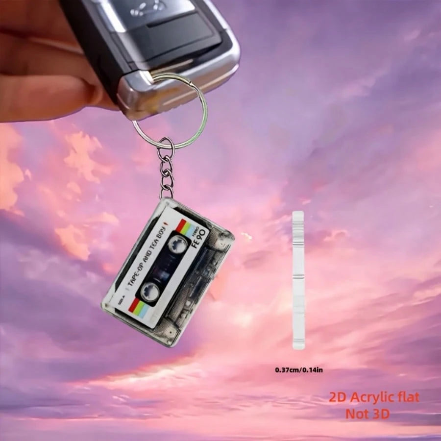 2pcs Retro Music Cassette Tape Keychains- Nostalgic Music Box Design, Colorful Tape Art Pattern, Acrylic Material, Suitable For Backpacks, Wallets And Accessories, Retro Aesthetic, Acrylic