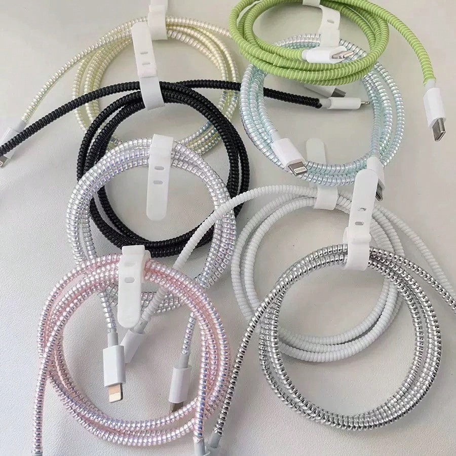 2pcs/Set Anti-Winding Data Cable Protector & Ties, Universal Silicone Spiral Cable Saver And USB Wire Protection, Charger Cord Organizer, Durable Cable Winder For Multiple Charging Cables, Desktop Wir