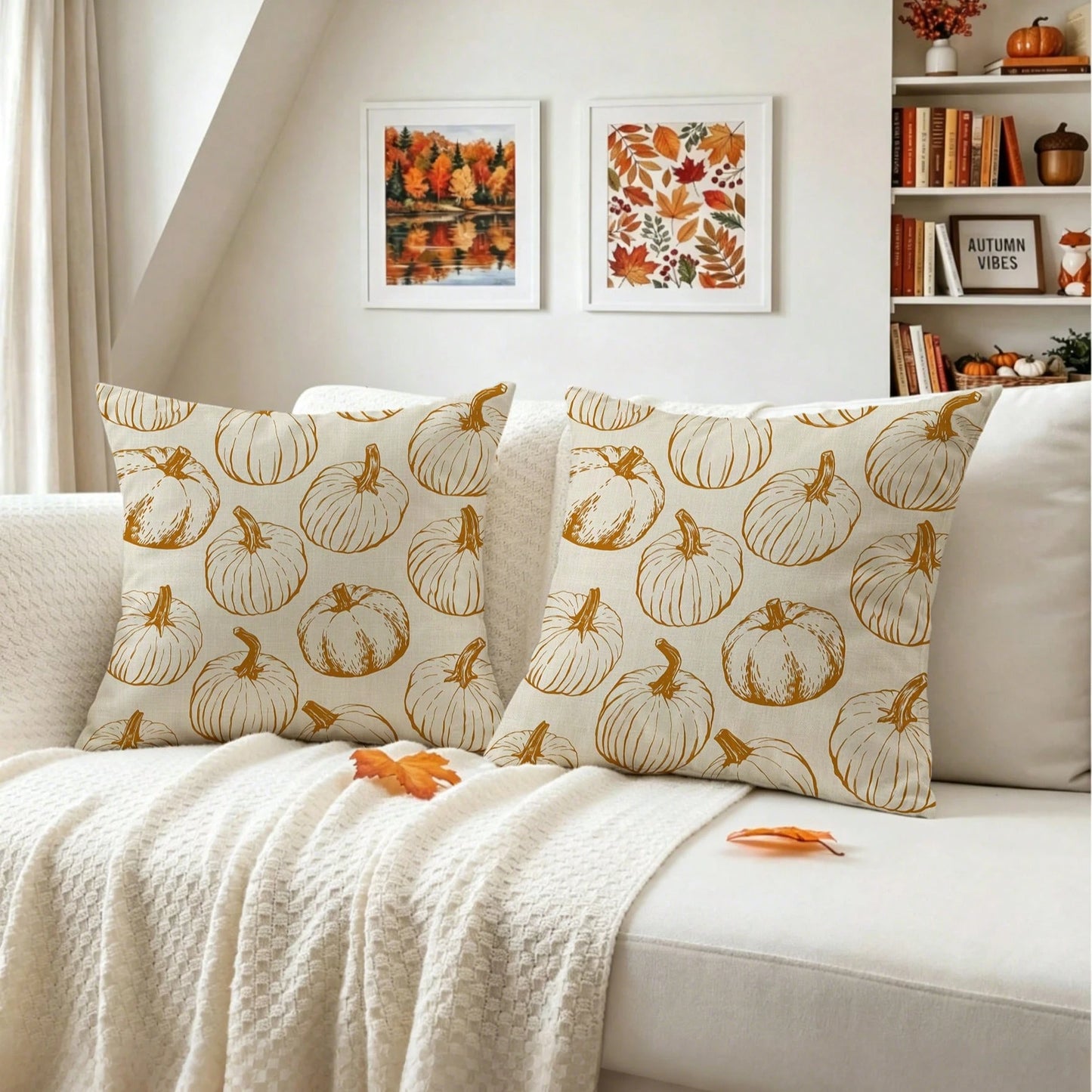 2pcs/Set Autumn Line Pumpkin Throw Pillow Covers, Harvest Farmhouse Style Living Room Outdoor Patio Versatile Cushion Covers, Suitable For Sofa, Bedroom, Garden And Home Decor, Thanksgiving Gift (Pill