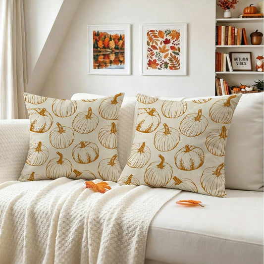 2pcs/Set Autumn Line Pumpkin Throw Pillow Covers, Harvest Farmhouse Style Living Room Outdoor Patio Versatile Cushion Covers, Suitable For Sofa, Bedroom, Garden And Home Decor, Thanksgiving Gift (Pill