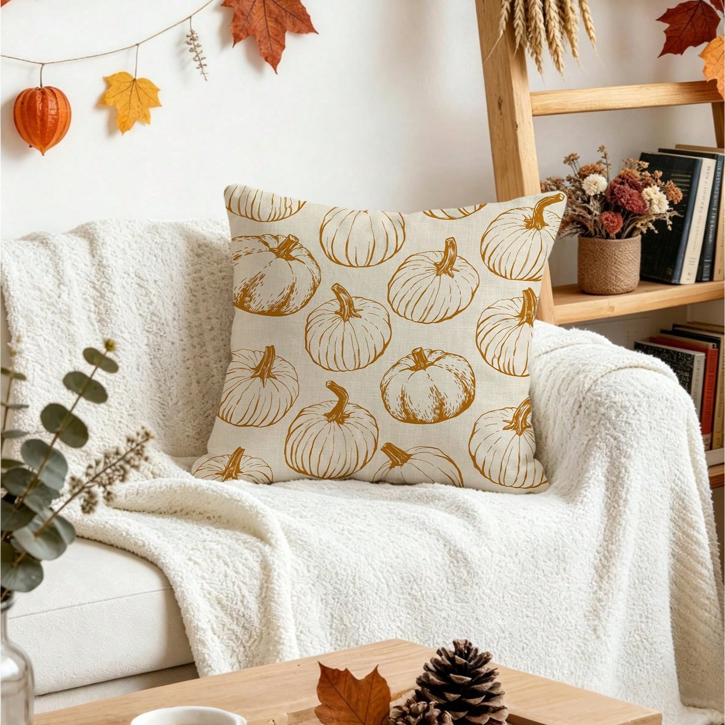 2pcs/Set Autumn Line Pumpkin Throw Pillow Covers, Harvest Farmhouse Style Living Room Outdoor Patio Versatile Cushion Covers, Suitable For Sofa, Bedroom, Garden And Home Decor, Thanksgiving Gift (Pill