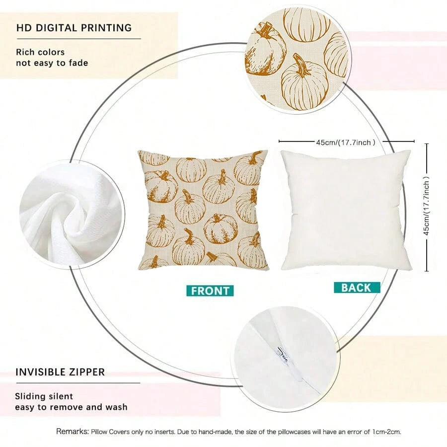 2pcs/Set Autumn Line Pumpkin Throw Pillow Covers, Harvest Farmhouse Style Living Room Outdoor Patio Versatile Cushion Covers, Suitable For Sofa, Bedroom, Garden And Home Decor, Thanksgiving Gift (Pill
