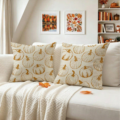 2pcs/Set Autumn Line Pumpkin Throw Pillow Covers, Harvest Farmhouse Style Living Room Outdoor Patio Versatile Cushion Covers, Suitable For Sofa, Bedroom, Garden And Home Decor, Thanksgiving Gift (Pill