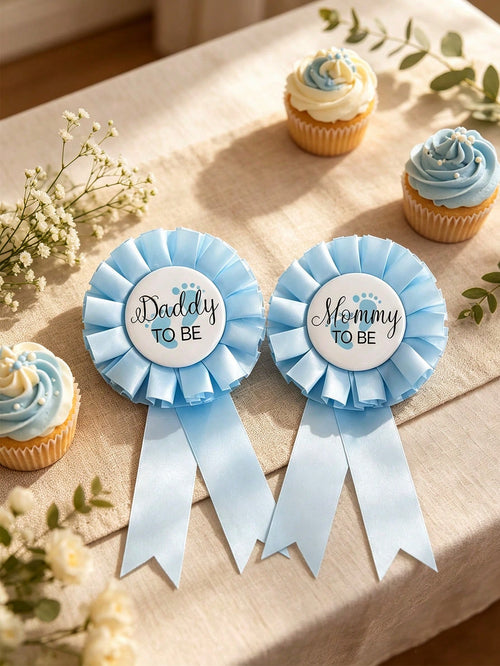 2pcs/Set Baby Baptism Brooch "Mom-To-Be/Dad-To-Be" Badge, Commemorative Gift For Expectant Parents, Baby Baptism Family Decoration Gift