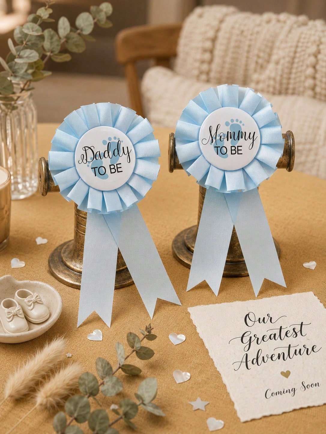 2pcs/Set Baby Baptism Brooch "Mom-To-Be/Dad-To-Be" Badge, Commemorative Gift For Expectant Parents, Baby Baptism Family Decoration Gift