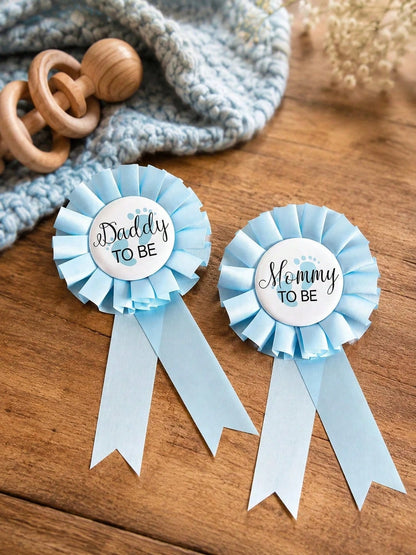 2pcs/Set Baby Baptism Brooch "Mom-To-Be/Dad-To-Be" Badge, Commemorative Gift For Expectant Parents, Baby Baptism Family Decoration Gift