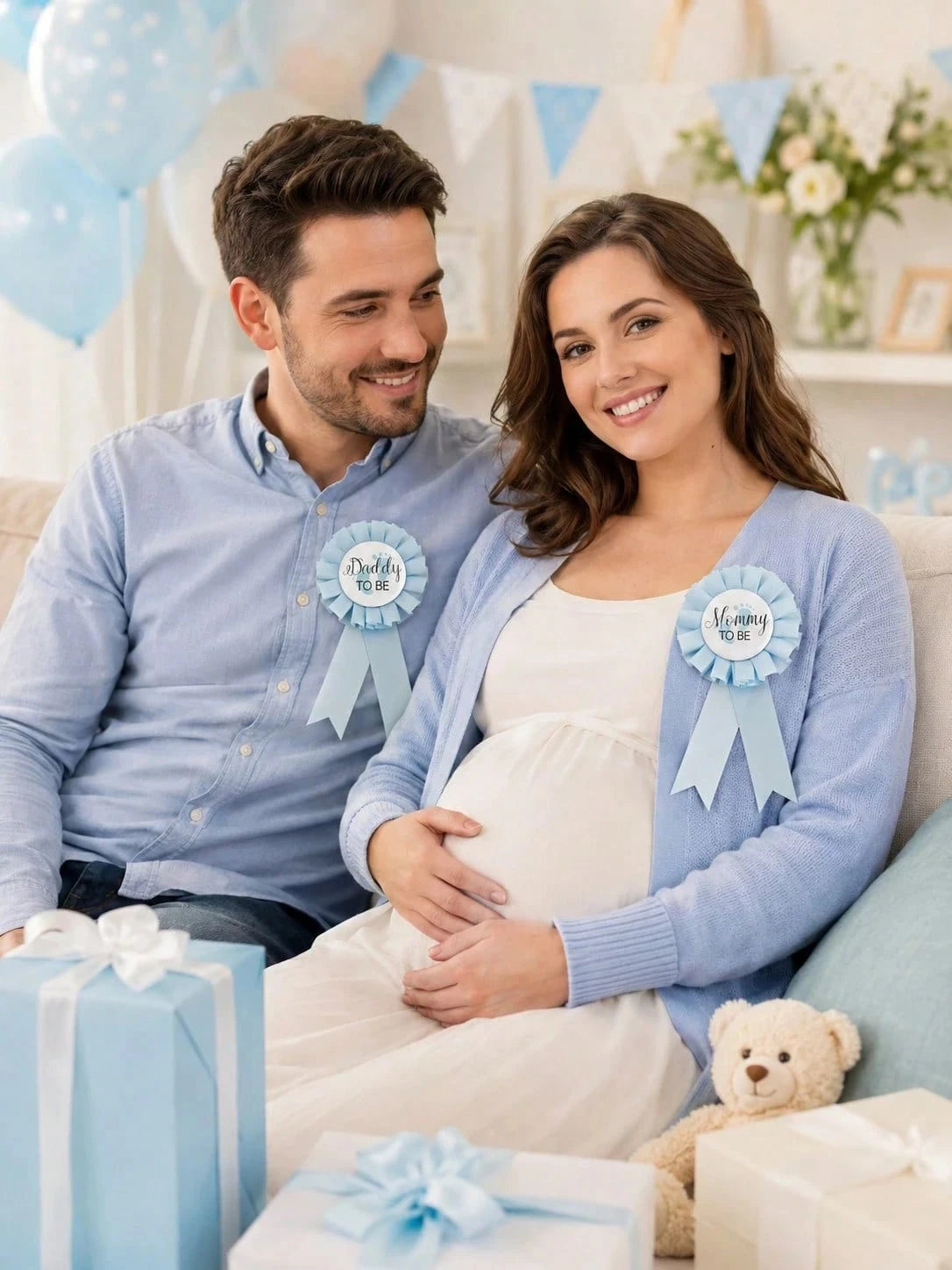 2pcs/Set Baby Baptism Brooch "Mom-To-Be/Dad-To-Be" Badge, Commemorative Gift For Expectant Parents, Baby Baptism Family Decoration Gift