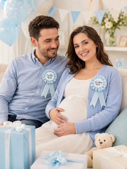 2pcs/Set Baby Baptism Brooch "Mom-To-Be/Dad-To-Be" Badge, Commemorative Gift For Expectant Parents, Baby Baptism Family Decoration Gift