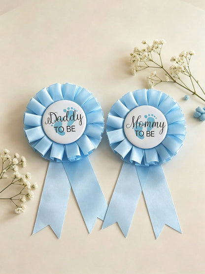 2pcs/Set Baby Baptism Brooch "Mom-To-Be/Dad-To-Be" Badge, Commemorative Gift For Expectant Parents, Baby Baptism Family Decoration Gift
