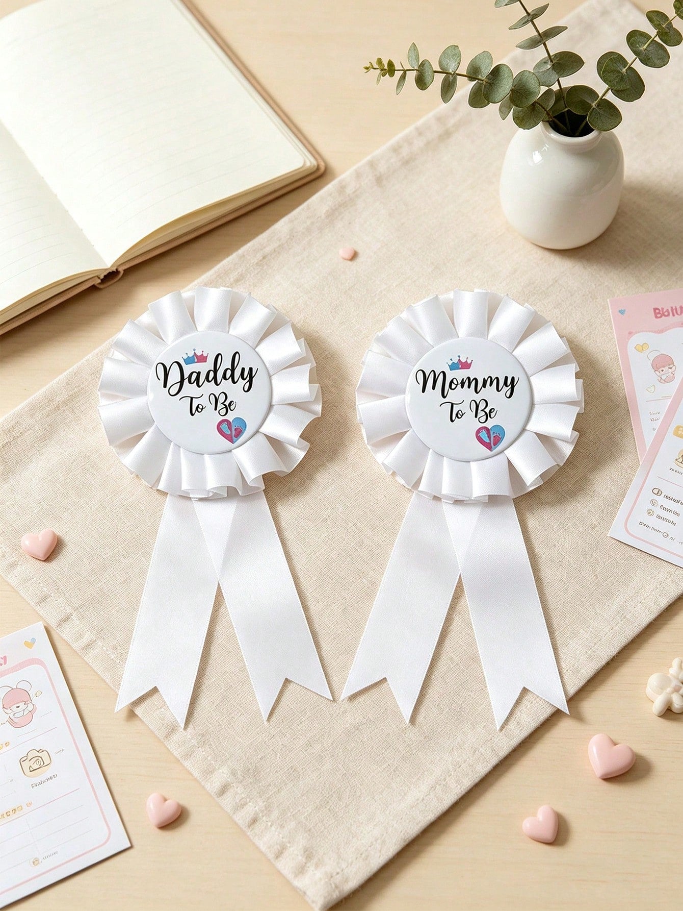 2pcs/Set Baby Baptism Brooch "Mom-To-Be/Dad-To-Be" Badge, Commemorative Gift For Expectant Parents, Baby Baptism Family Decoration Gift