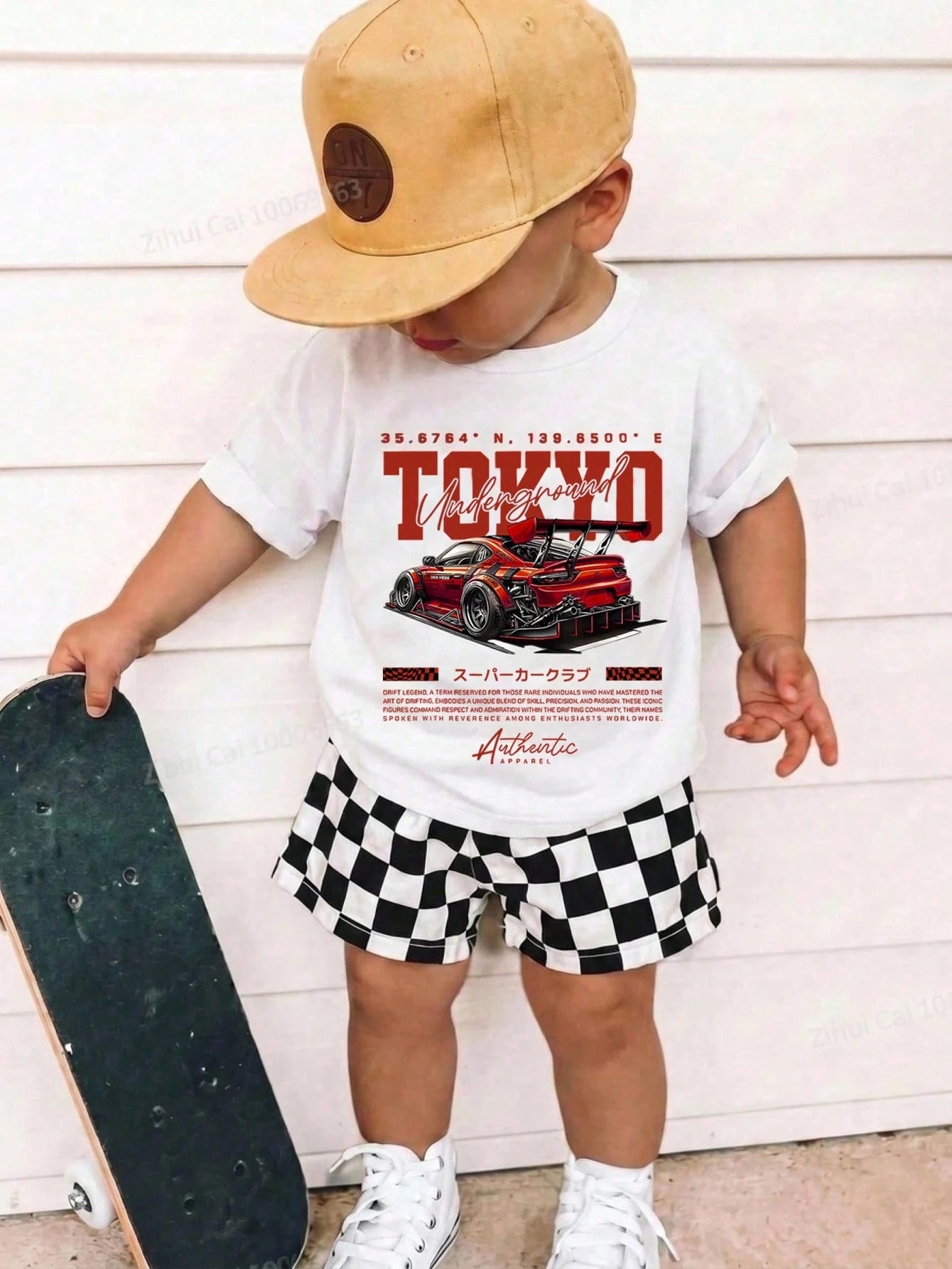 2pcs/Set Baby Boy Cute Summer Casual Racing Vintage Distressed Car Graphic Loose Short Sleeve T-Shirt Ch Holiday White And Red Black And White