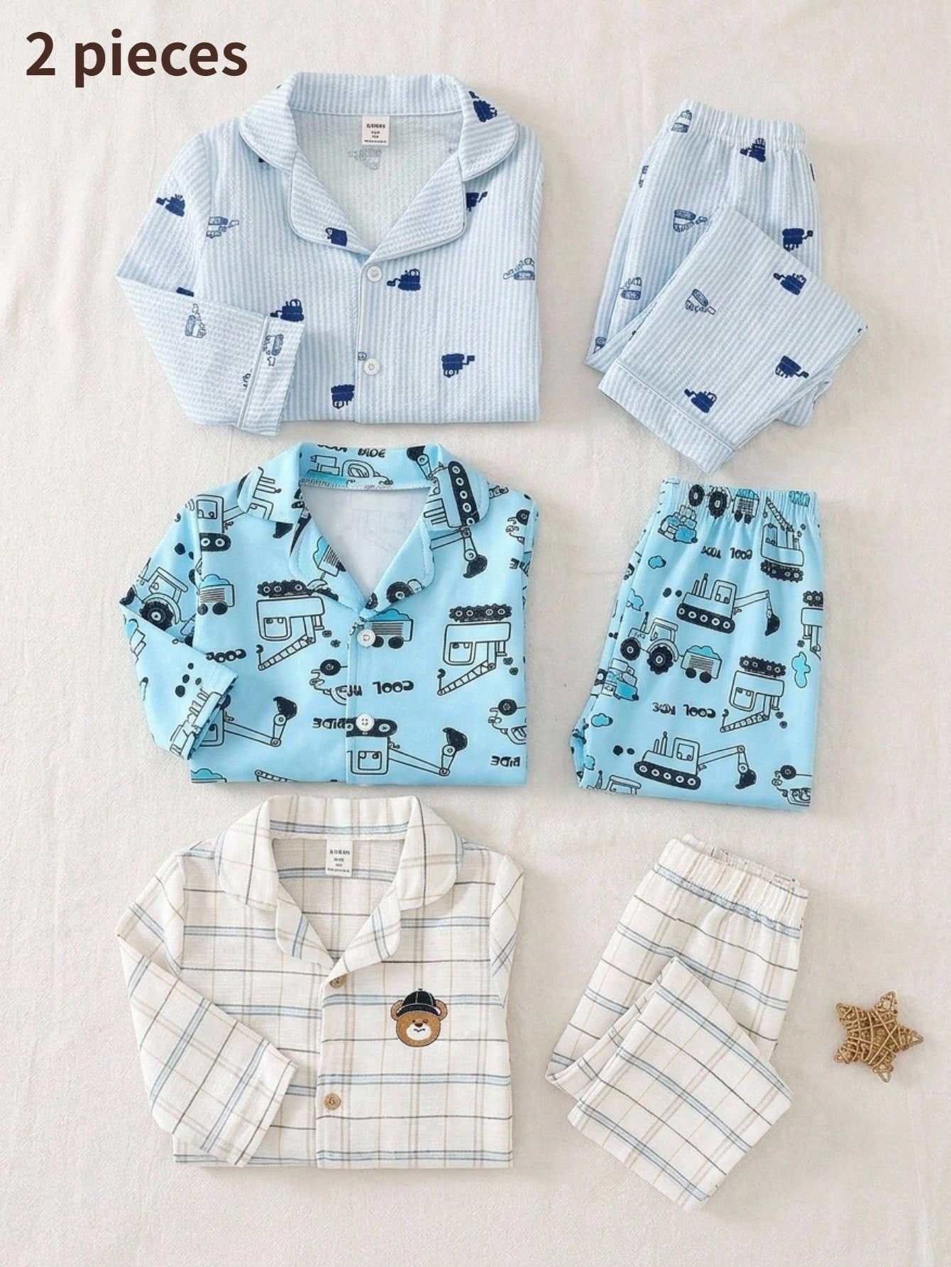 2pcs/Set Baby Boy Knit Fabric Comfortable Soft Car Print All-Season Wear