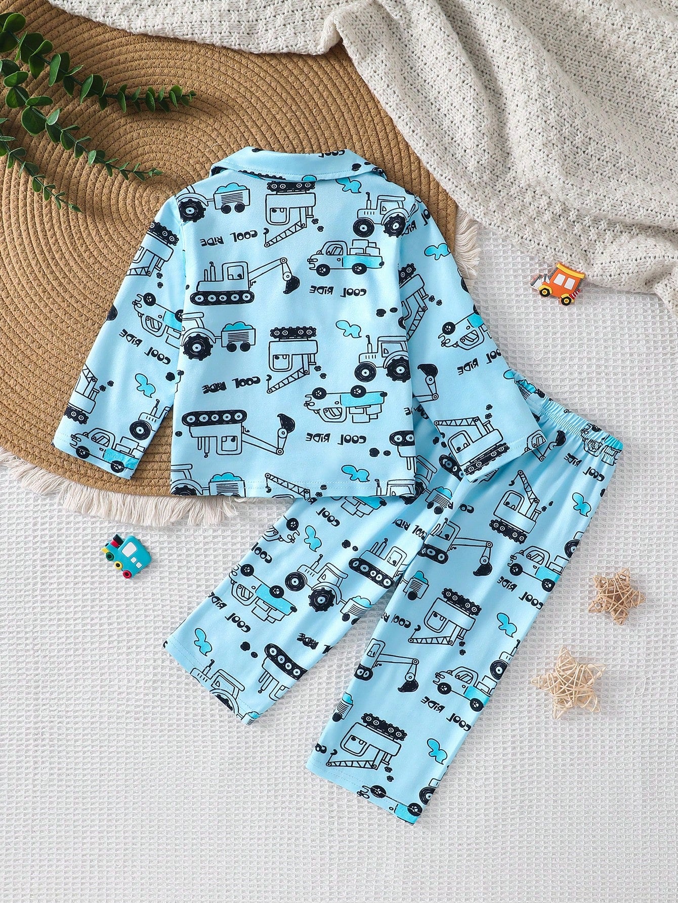 2pcs/Set Baby Boy Knit Fabric Comfortable Soft Car Print All-Season Wear