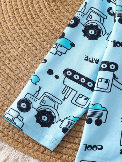 2pcs/Set Baby Boy Knit Fabric Comfortable Soft Car Print All-Season Wear