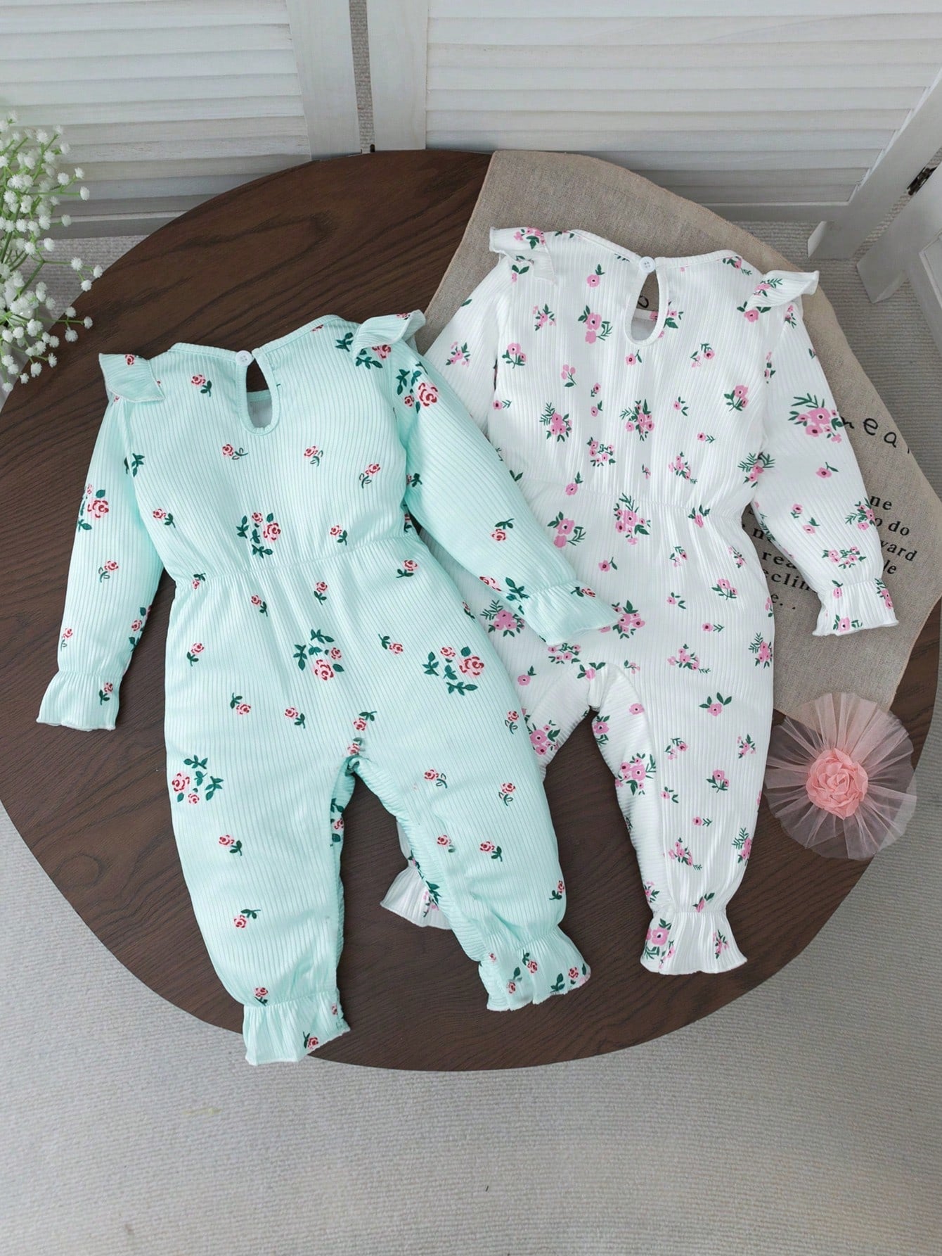 2pcs/Set Baby Girl Princess Jumpsuit, Ditsy Floral Long Sleeve With Bow, Baby Girl Outdoor Outfit Chic Outfits For Autumn/Winter Fall