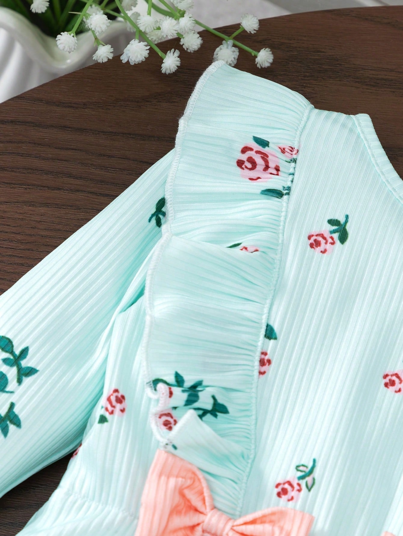 2pcs/Set Baby Girl Princess Jumpsuit, Ditsy Floral Long Sleeve With Bow, Baby Girl Outdoor Outfit Chic Outfits For Autumn/Winter Fall