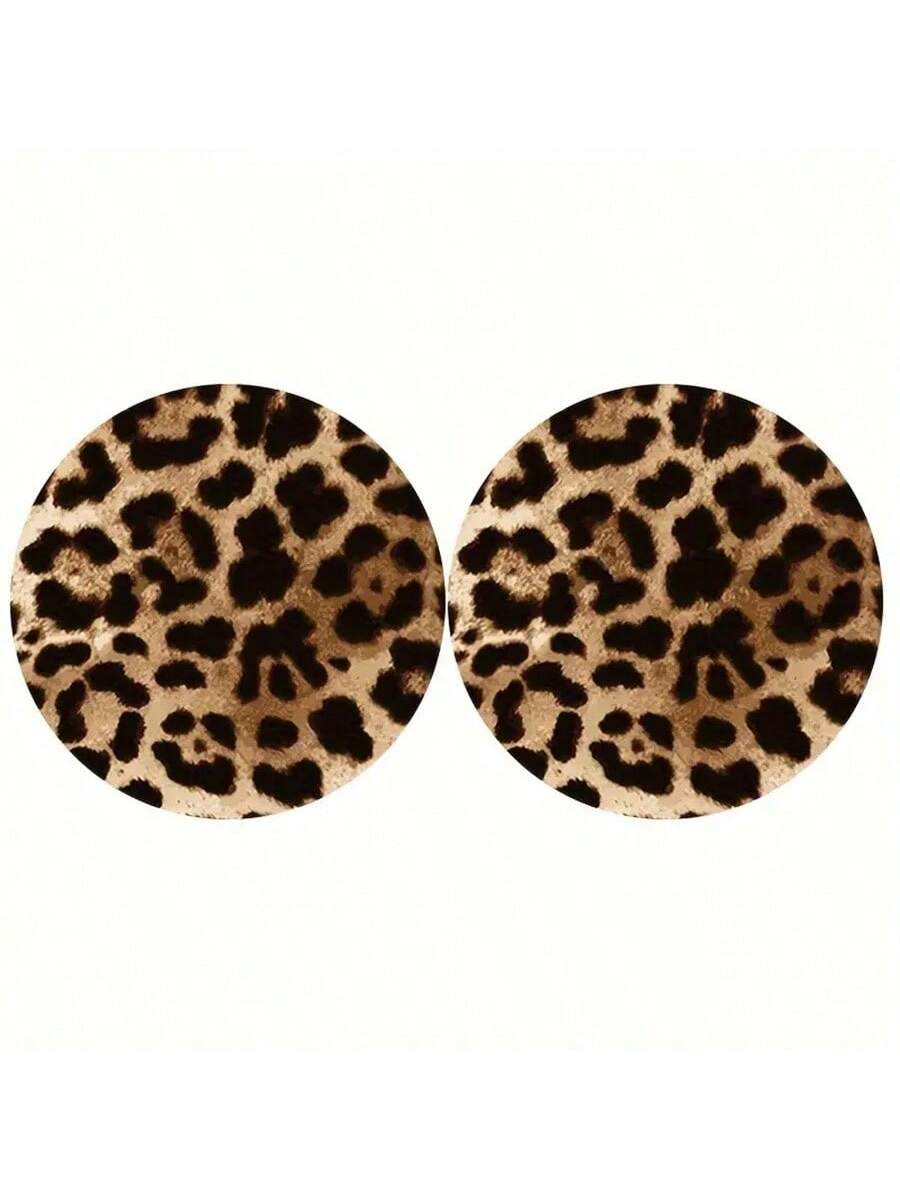 2pcs/Set Brown Leopard Print Cup Coasters- Suitable For Vehicles And Home Offices, Waterproof And Dustproof, High-Definition Faux Leather Material