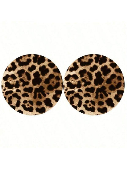 2pcs/Set Brown Leopard Print Cup Coasters- Suitable For Vehicles And Home Offices, Waterproof And Dustproof, High-Definition Faux Leather Material