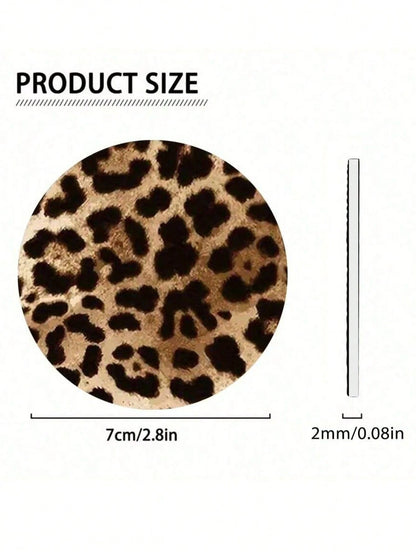 2pcs/Set Brown Leopard Print Cup Coasters- Suitable For Vehicles And Home Offices, Waterproof And Dustproof, High-Definition Faux Leather Material